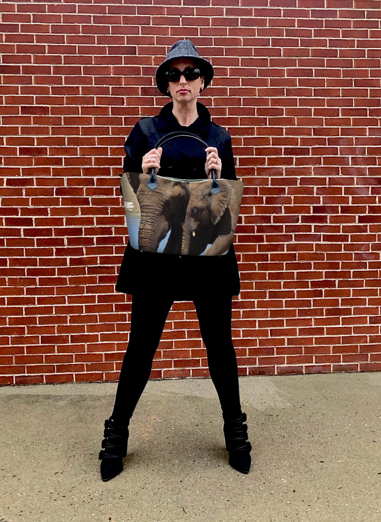 Mama and Baby Elephants Nappa Leather Handbag
