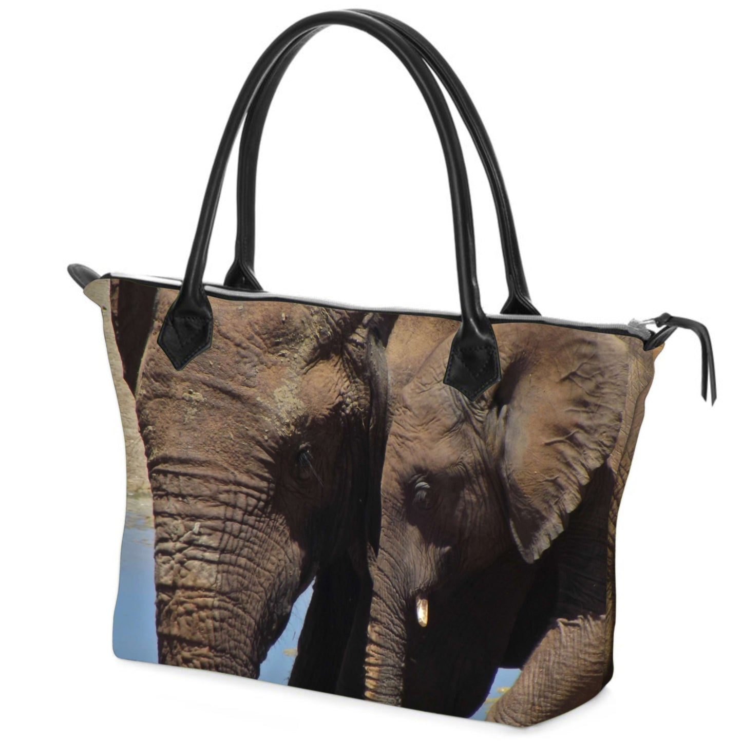 Mama and Baby Elephants Nappa Leather Handbag