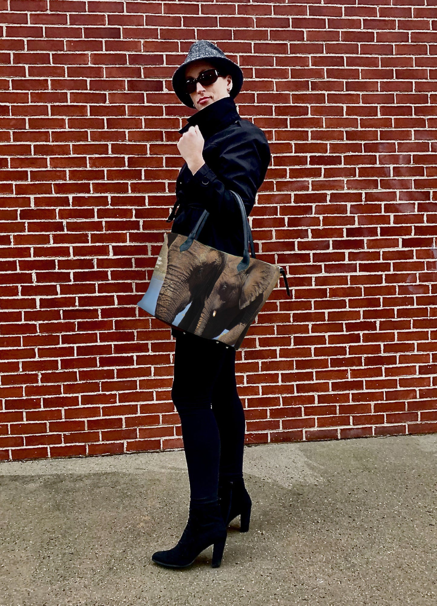 Mama and Baby Elephants Nappa Leather Handbag